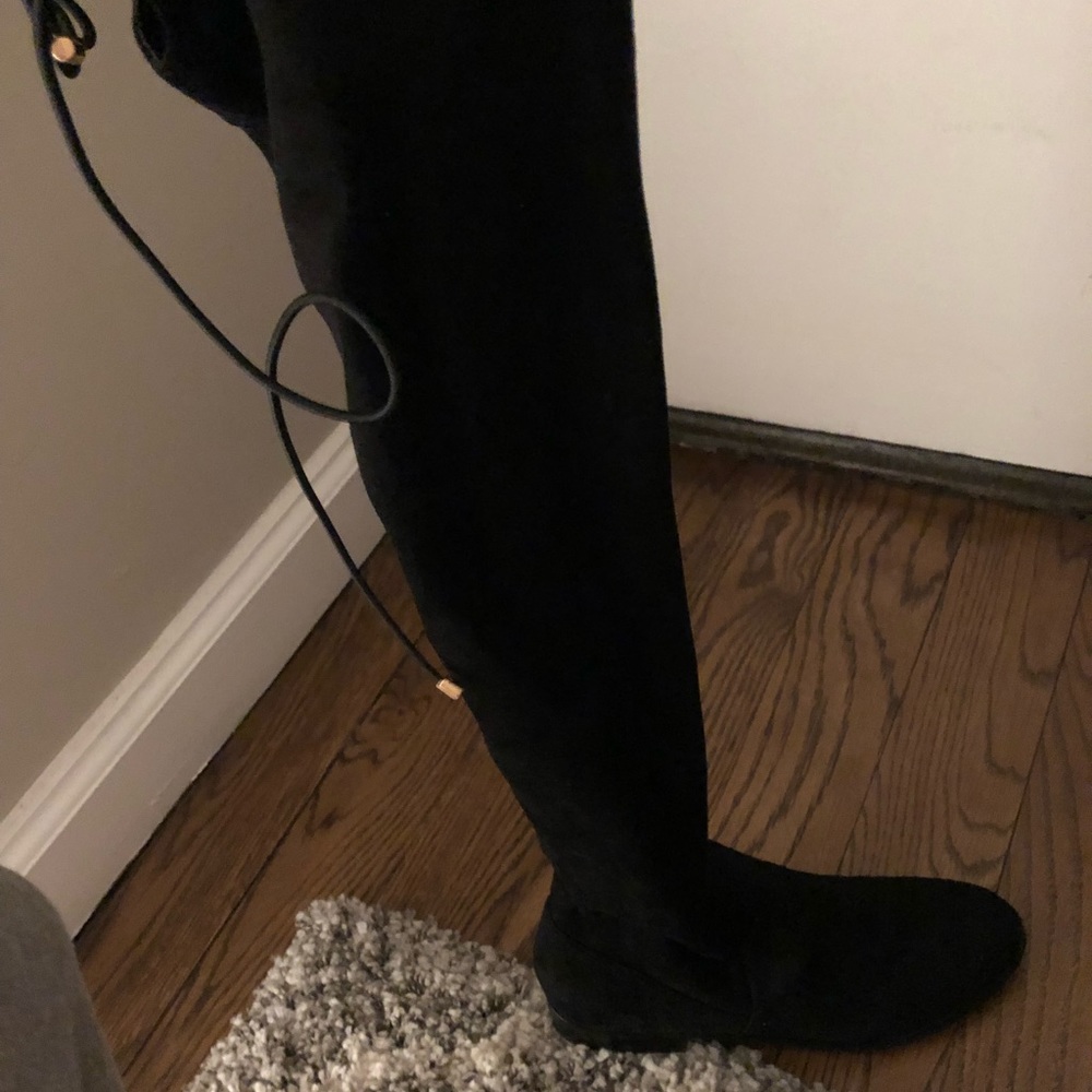 Knee high black suede boots